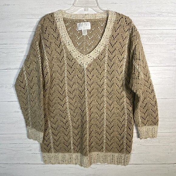 Vintage The Limited Hand Knit Wool Blend V Neck Tunic Sweater  Open Knit - Picture 1 of 4